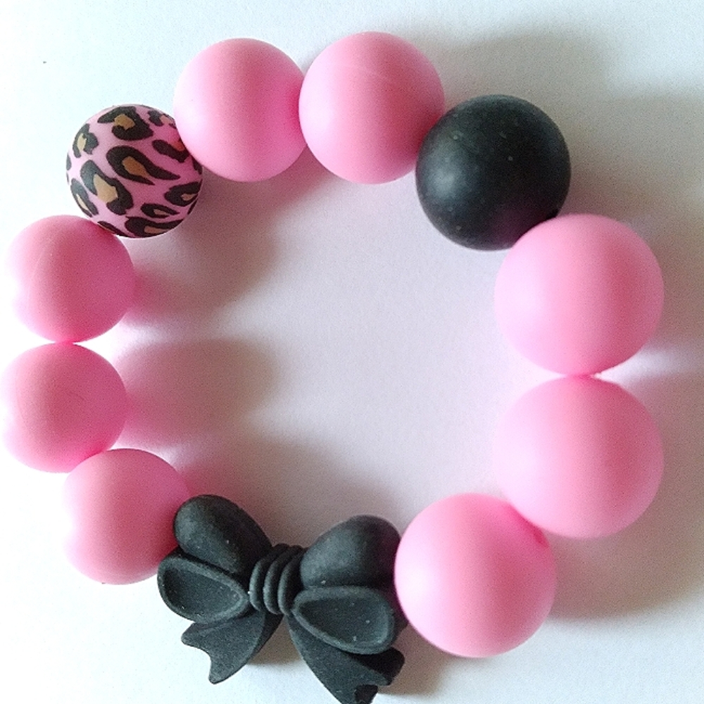 Black Bow Pink & Black Handmade Stretch Bracelet